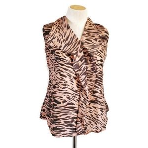 CAbi Silk Zebra Animal Stripe Print Ruffle Top